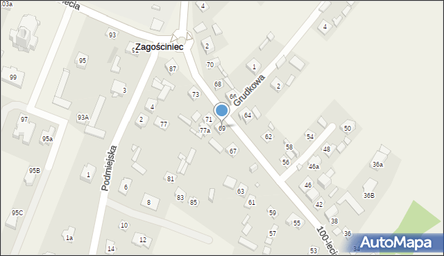 Zagościniec, 100-lecia, 69, mapa Zagościniec