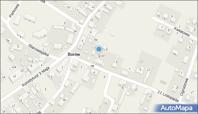 Borów, 11 Listopada, 3, mapa Borów