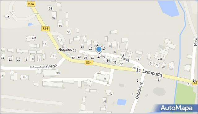 Bychawa, 11 Listopada, 42, mapa Bychawa