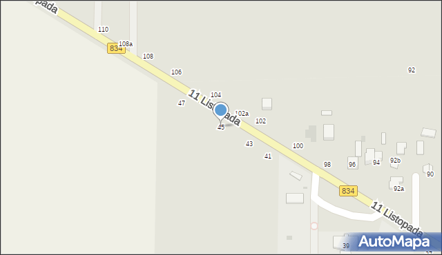 Bychawa, 11 Listopada, 45, mapa Bychawa