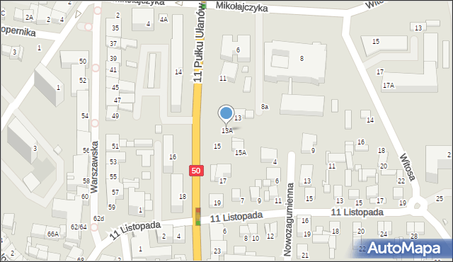 Ciechanów, 11 Pułku Ułanów Legionowych, 13A, mapa Ciechanów