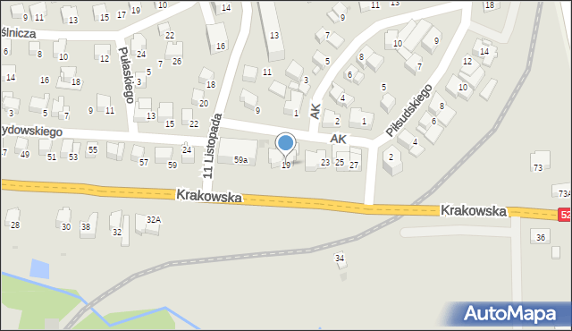 Kalwaria Zebrzydowska, 11 Listopada, 19, mapa Kalwaria Zebrzydowska