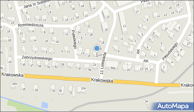 Kalwaria Zebrzydowska, 11 Listopada, 22, mapa Kalwaria Zebrzydowska