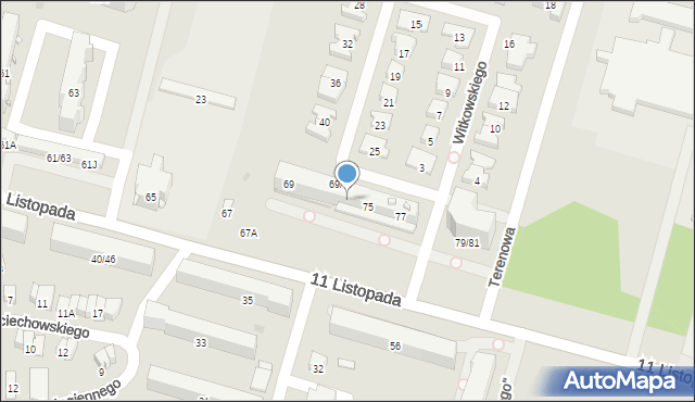 Radom, 11 Listopada, 73, mapa Radomia