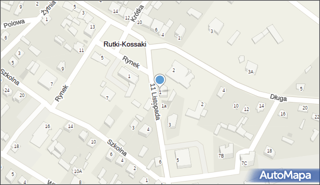 Rutki-Kossaki, 11 Listopada, 1, mapa Rutki-Kossaki