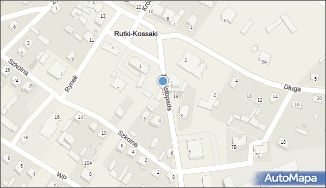 Rutki-Kossaki, 11 Listopada, 2, mapa Rutki-Kossaki