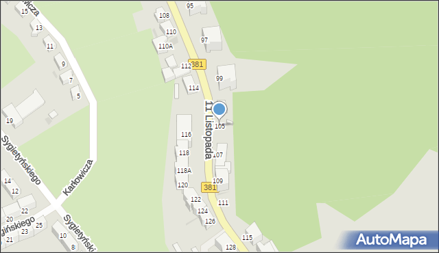 Wałbrzych, 11 Listopada, 105, mapa Wałbrzycha