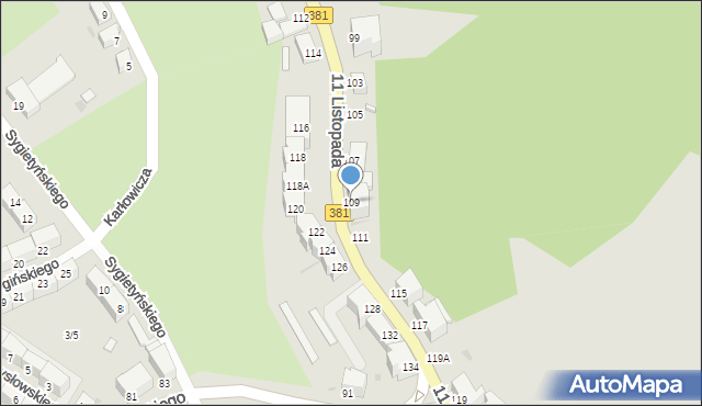 Wałbrzych, 11 Listopada, 109, mapa Wałbrzycha