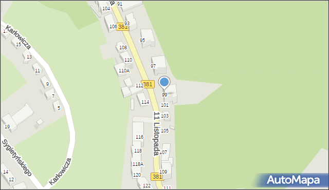 Wałbrzych, 11 Listopada, 99, mapa Wałbrzycha