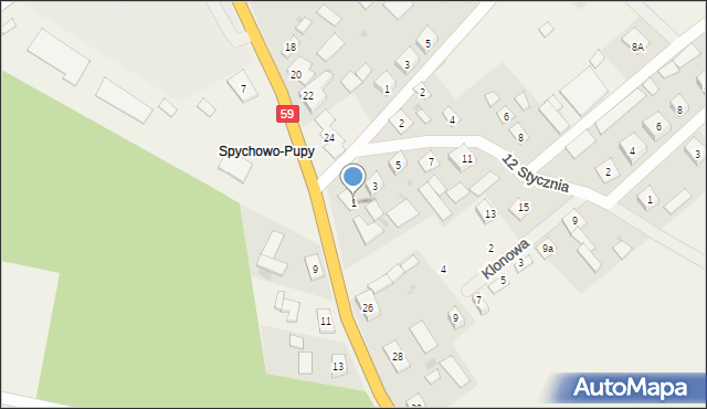 Spychowo, 12 Stycznia, 1, mapa Spychowo