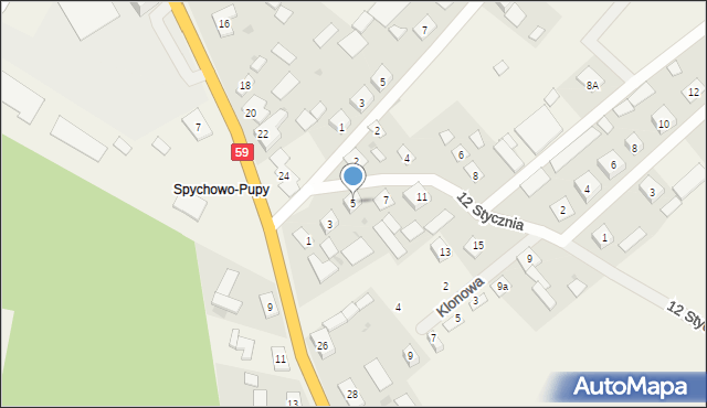 Spychowo, 12 Stycznia, 5, mapa Spychowo