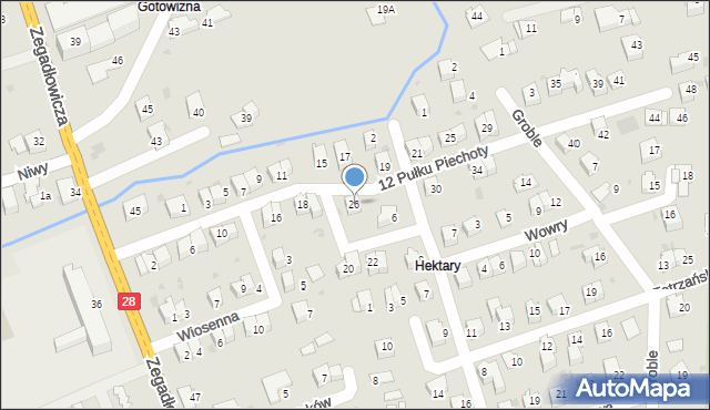 Wadowice, 12 Pułku Piechoty, 26, mapa Wadowice