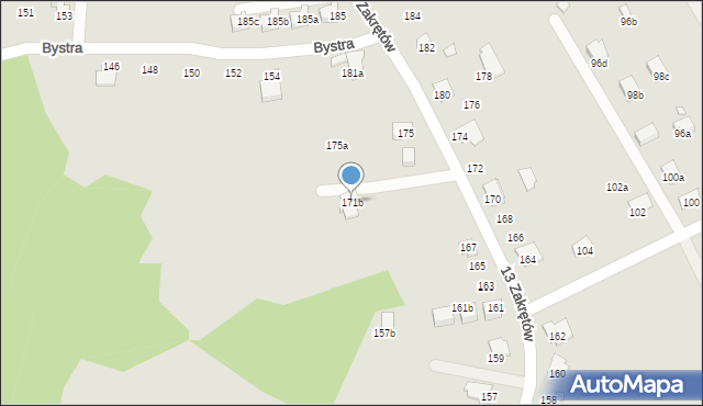 Bielsko-Biała, 13 Zakrętów, 171b, mapa Bielsko-Białej
