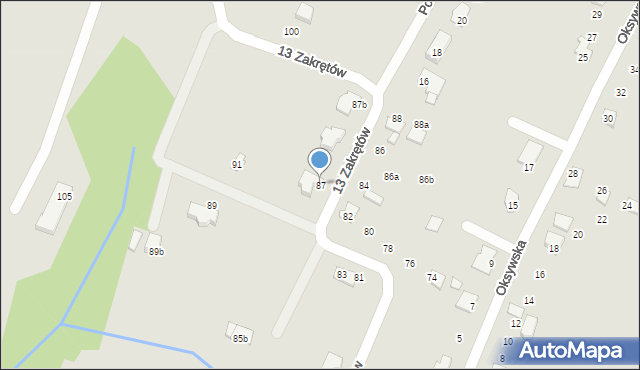 Bielsko-Biała, 13 Zakrętów, 87, mapa Bielsko-Białej