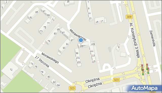 Leszno, 17 Stycznia, 105, mapa Leszno