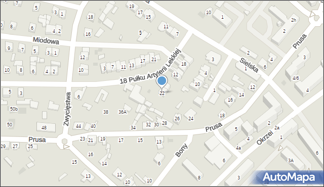 Ostrów Mazowiecka, 18 Pułku Artylerii Lekkiej, 22, mapa Ostrów Mazowiecka