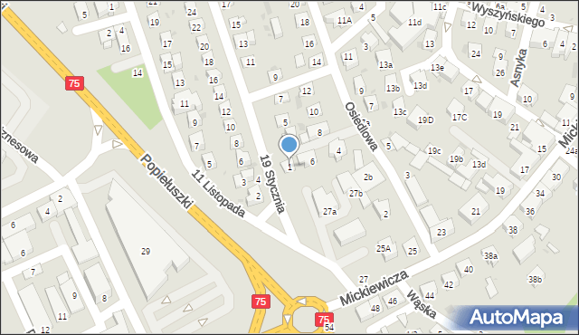 Brzesko, 19 Stycznia, 1, mapa Brzesko