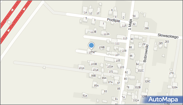 Bobrowniki, 1 Maja, 107A, mapa Bobrowniki