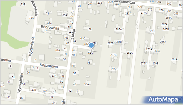 Bobrowniki, 1 Maja, 62b, mapa Bobrowniki