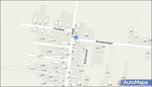 Bobrowniki, 1 Maja, 90A, mapa Bobrowniki