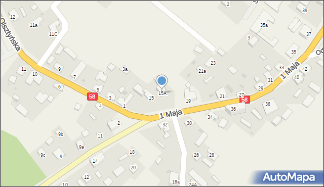 Jedwabno, 1 Maja, 15A, mapa Jedwabno