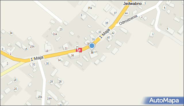 Jedwabno, 1 Maja, 38, mapa Jedwabno