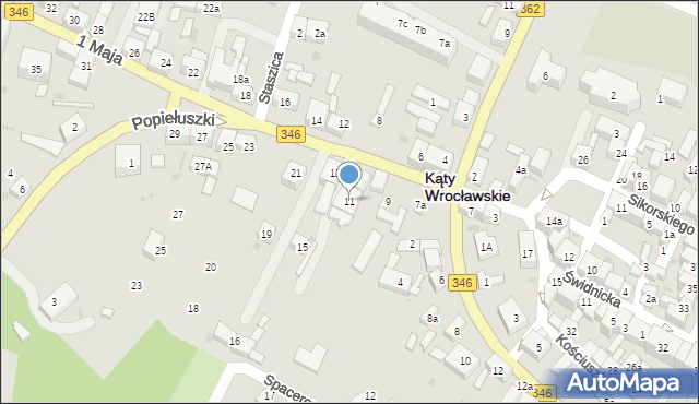Kąty Wrocławskie, 1 Maja, 11, mapa Kąty Wrocławskie