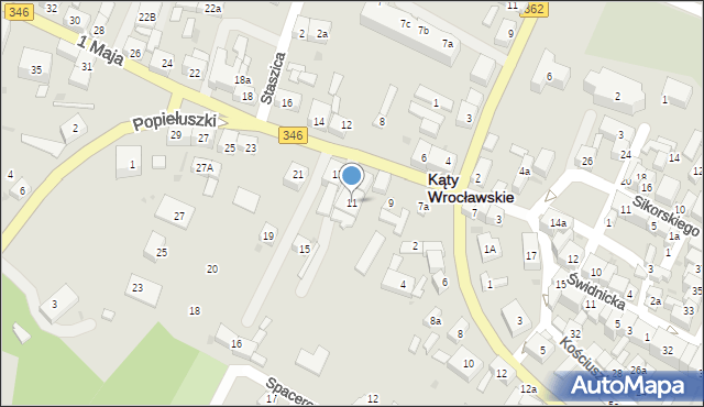 Kąty Wrocławskie, 1 Maja, 11, mapa Kąty Wrocławskie