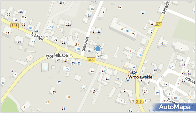 Kąty Wrocławskie, 1 Maja, 14, mapa Kąty Wrocławskie