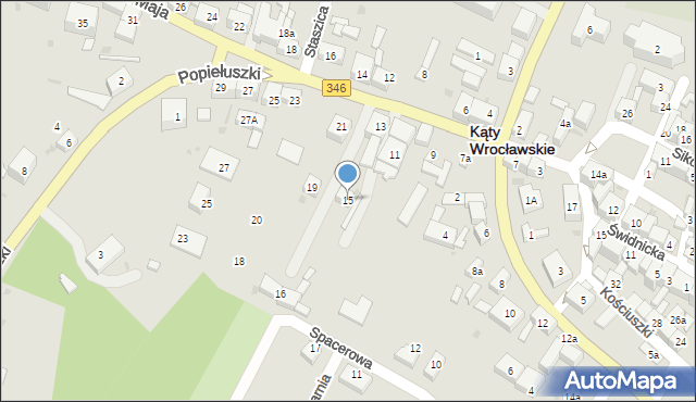 Kąty Wrocławskie, 1 Maja, 15, mapa Kąty Wrocławskie