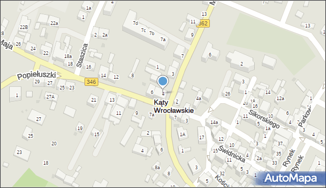 Kąty Wrocławskie, 1 Maja, 4, mapa Kąty Wrocławskie