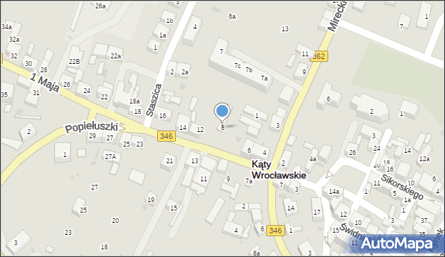 Kąty Wrocławskie, 1 Maja, 8, mapa Kąty Wrocławskie