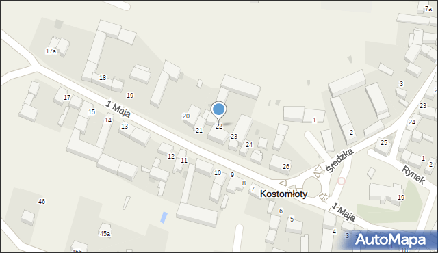 Kostomłoty, 1 Maja, 22, mapa Kostomłoty