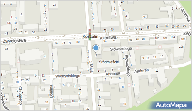 Koszalin, 1 Maja, 3, mapa Koszalina