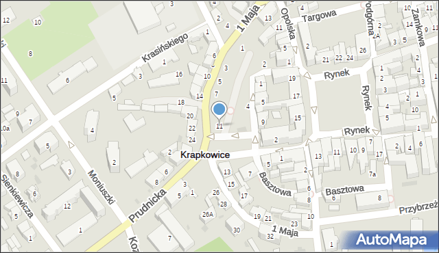 Krapkowice, 1 Maja, 11, mapa Krapkowice