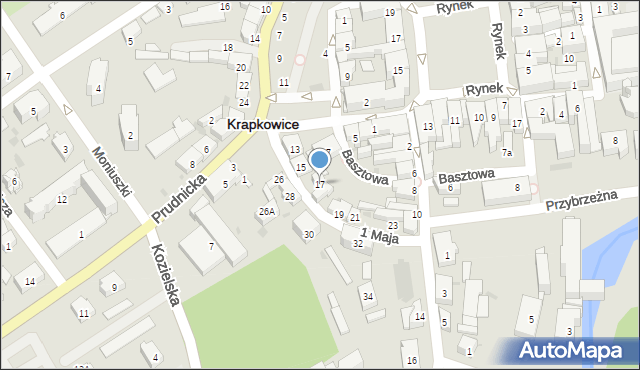 Krapkowice, 1 Maja, 17, mapa Krapkowice