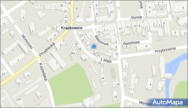 Krapkowice, 1 Maja, 19, mapa Krapkowice