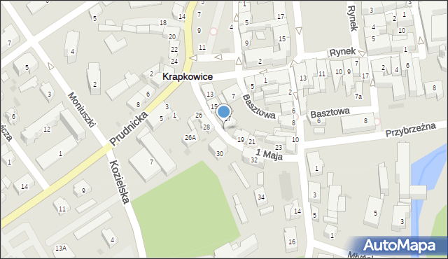 Krapkowice, 1 Maja, 19a, mapa Krapkowice
