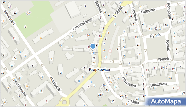Krapkowice, 1 Maja, 20, mapa Krapkowice