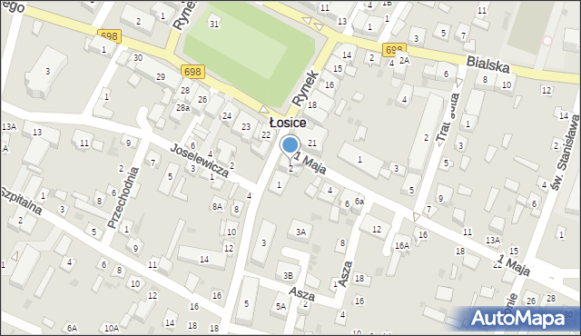 Łosice, 1 Maja, 2, mapa Łosice