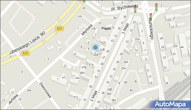 Lublin, 1 Maja, 43A, mapa Lublina