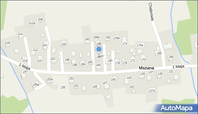 Mszana, 1 Maja, 186, mapa Mszana