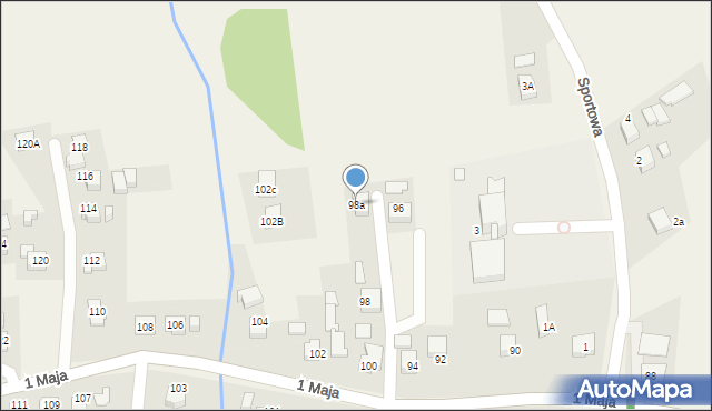 Mszana, 1 Maja, 98a, mapa Mszana