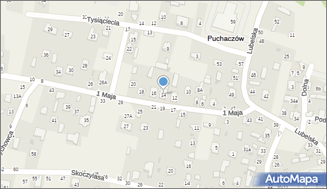 Puchaczów, 1 Maja, 14, mapa Puchaczów