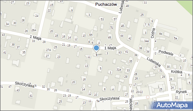 Puchaczów, 1 Maja, 9, mapa Puchaczów