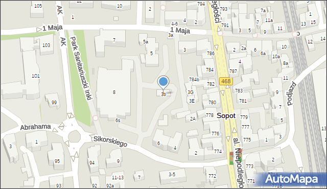 Sopot, 1 Maja, 3b, mapa Sopotu