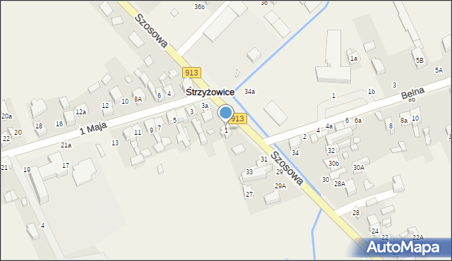 Strzyżowice, 1 Maja, 1, mapa Strzyżowice