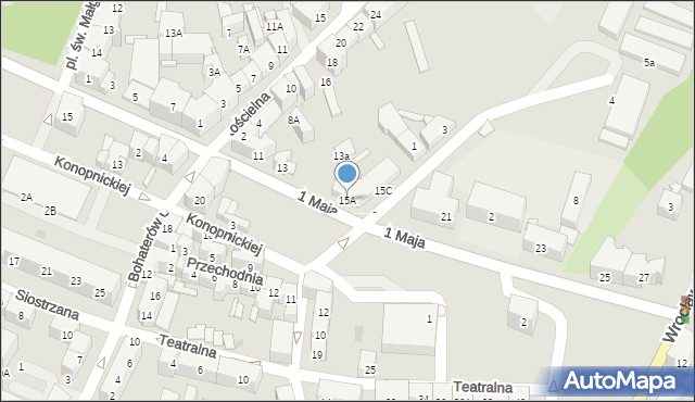 Świdnica, 1 Maja, 15A, mapa Świdnicy