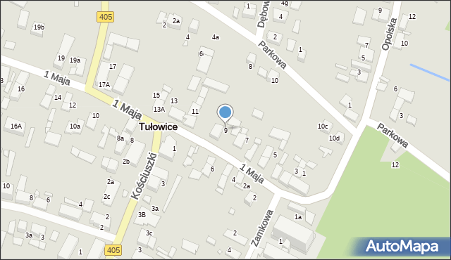 Tułowice, 1 Maja, 9, mapa Tułowice