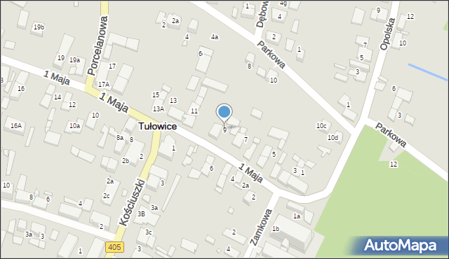 Tułowice, 1 Maja, 9, mapa Tułowice